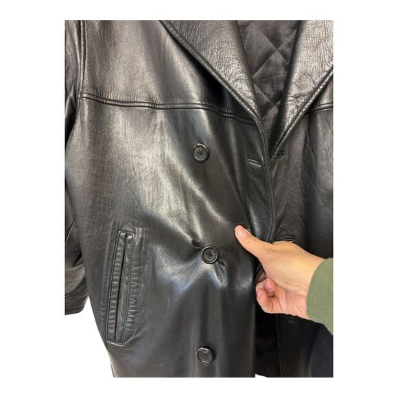 Andrew Marc Men's Double Breasted Black Leather Jacket Size G/L - Picture 8 of 8